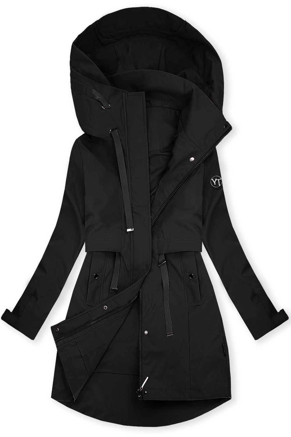 Čierna jarná parka s veľkou kapucňou