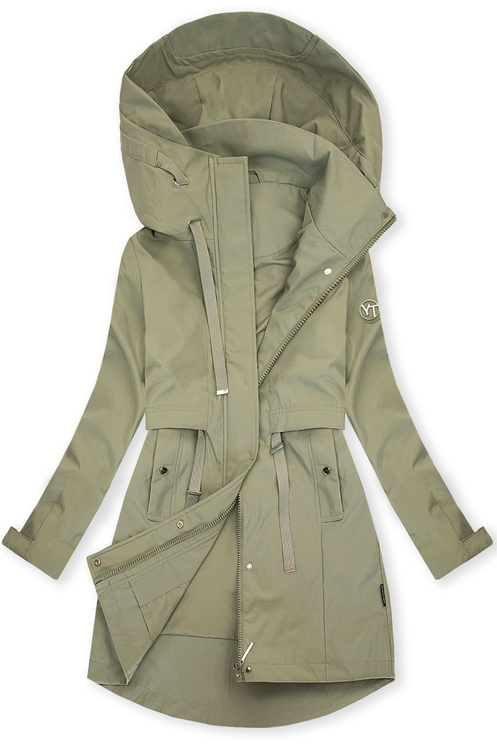 Khaki jarná parka s veľkou kapucňou