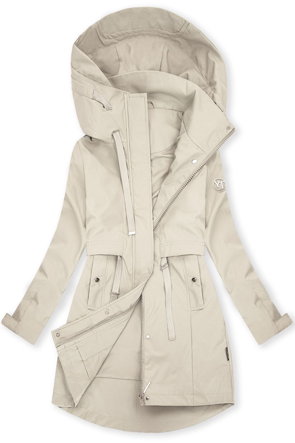 Ecru jarná parka s veľkou kapucňou