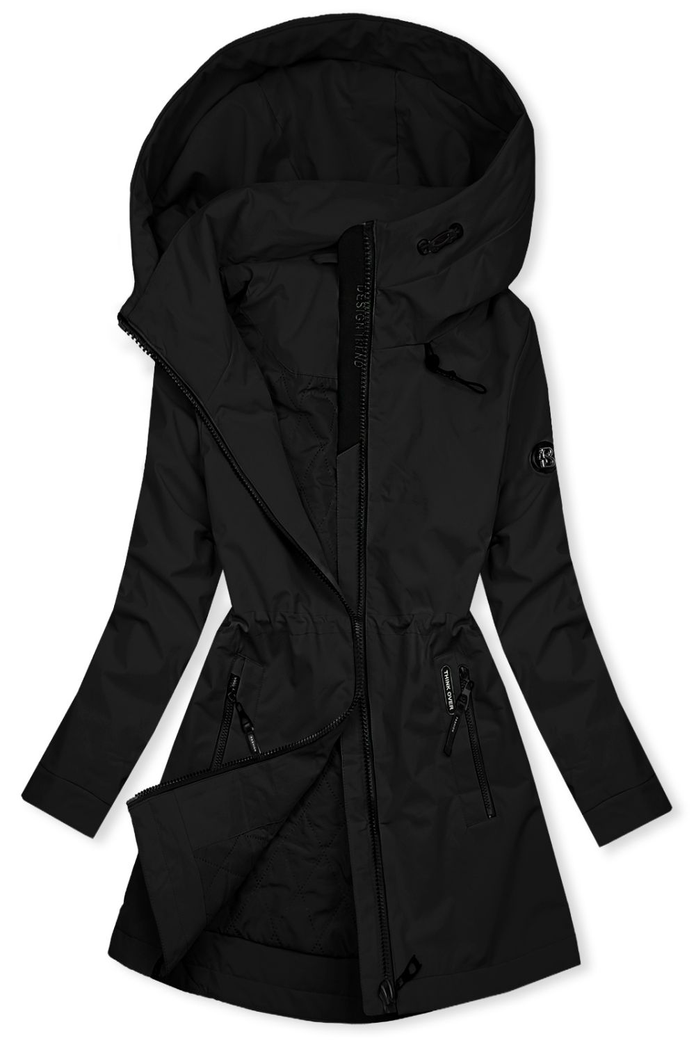 Čierna jarná parka s vysokým golierom