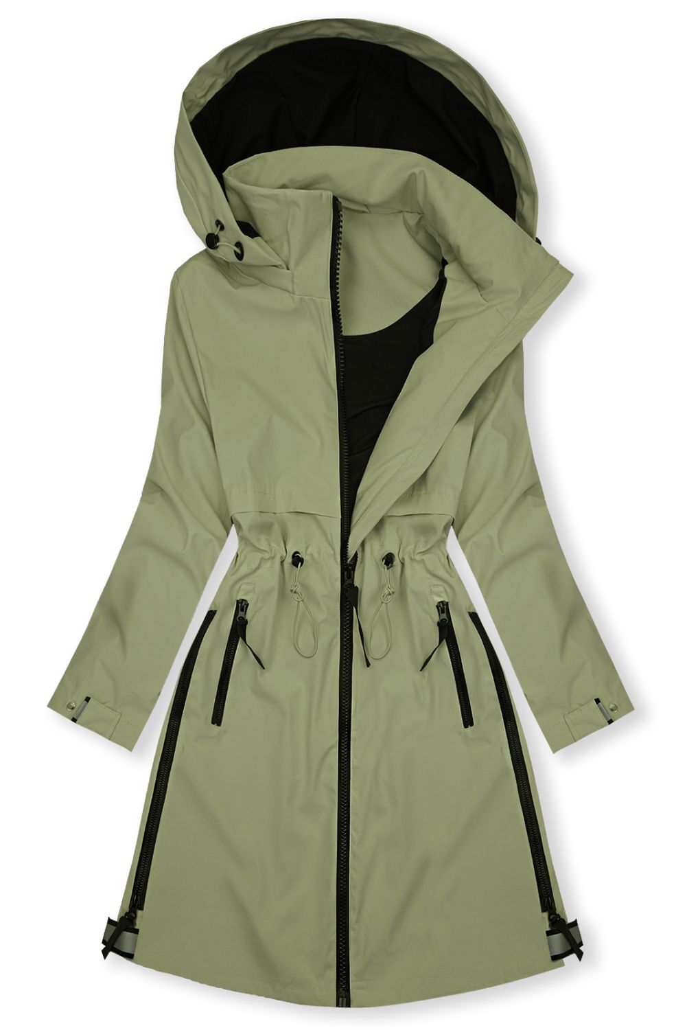 Olivovozelená prechodná parka so sťahovaním v páse