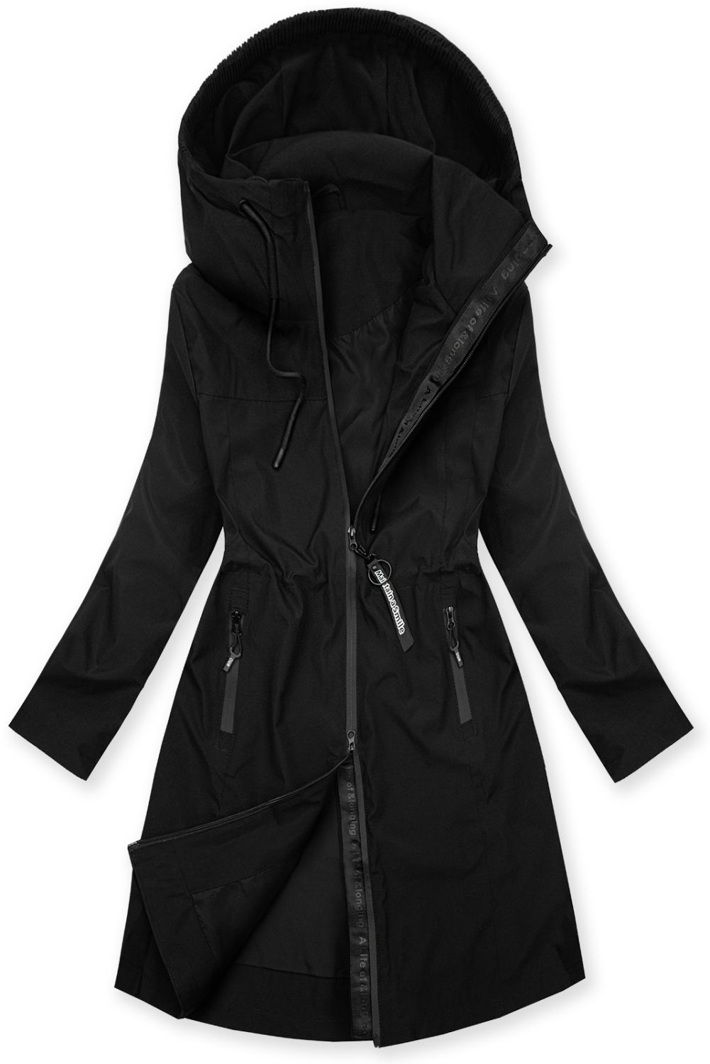 Čierna jarná parka s dvojcestným zipsom