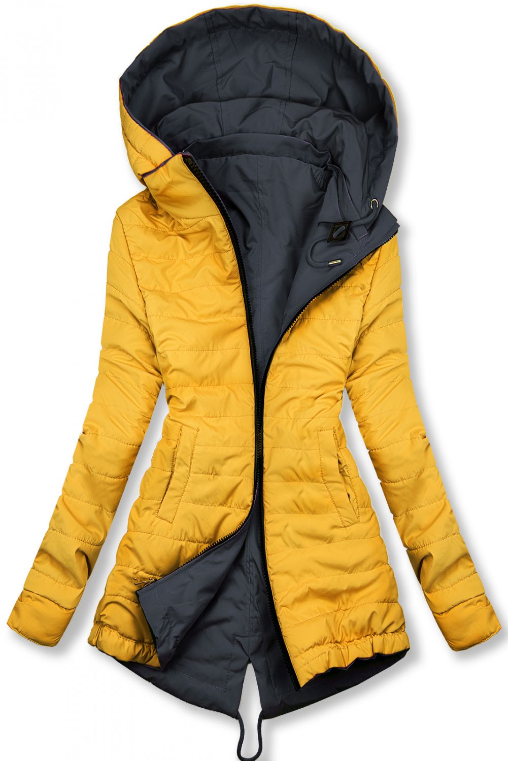 Ľahká obojstranná prechodná parka tm.modrá/žltá
