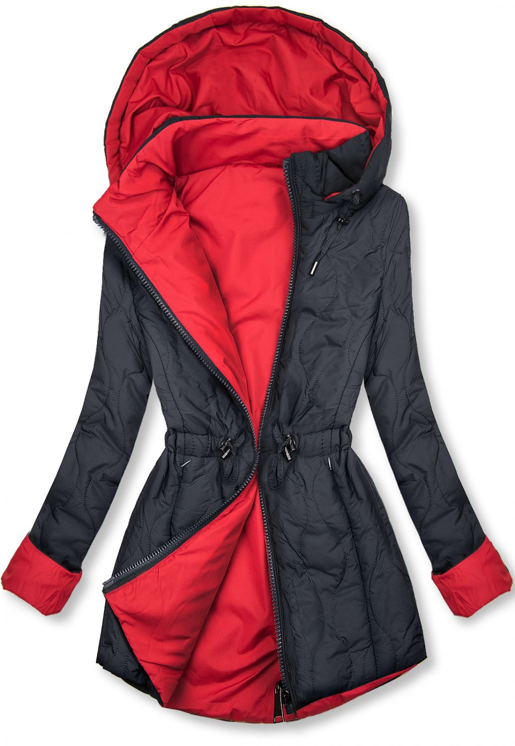 Prešívaná jesenná parka tmavomodrá/červená