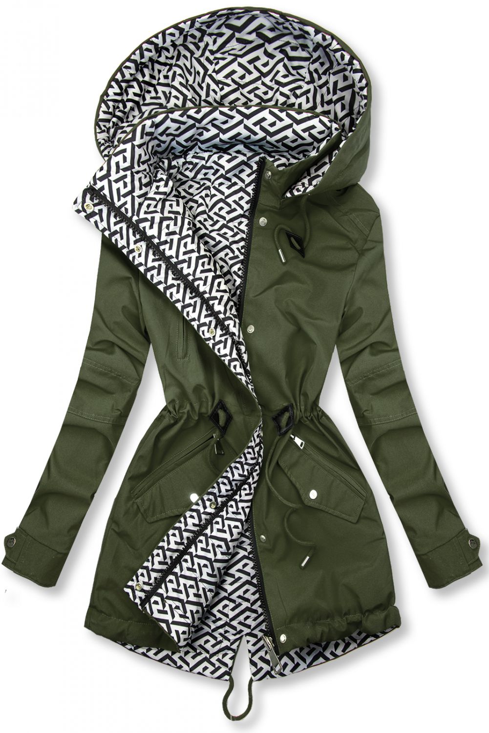 Prechodná vzorovaná obojstranná parka khaki