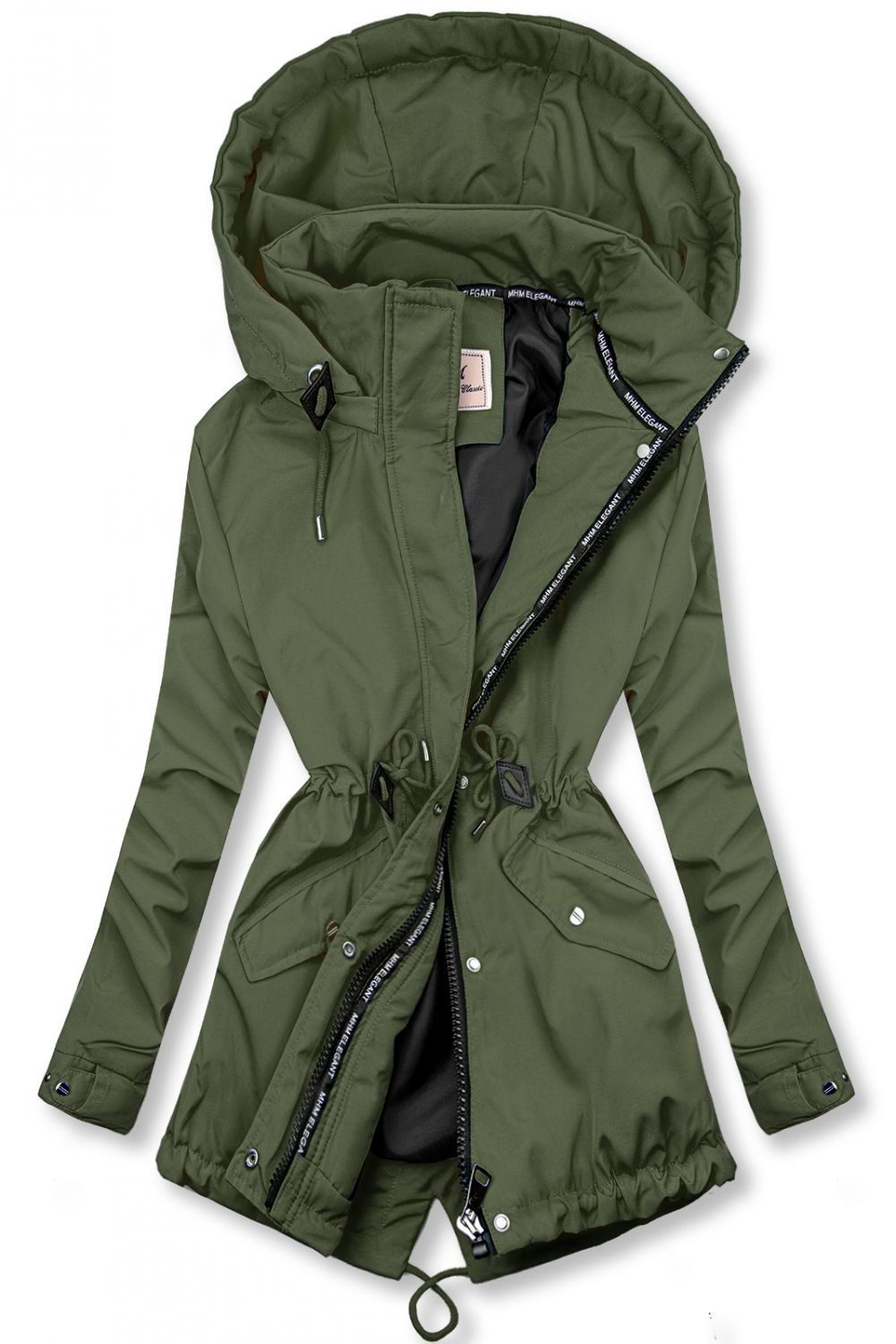 Khaki prechodná parka s čiernou podšívkou