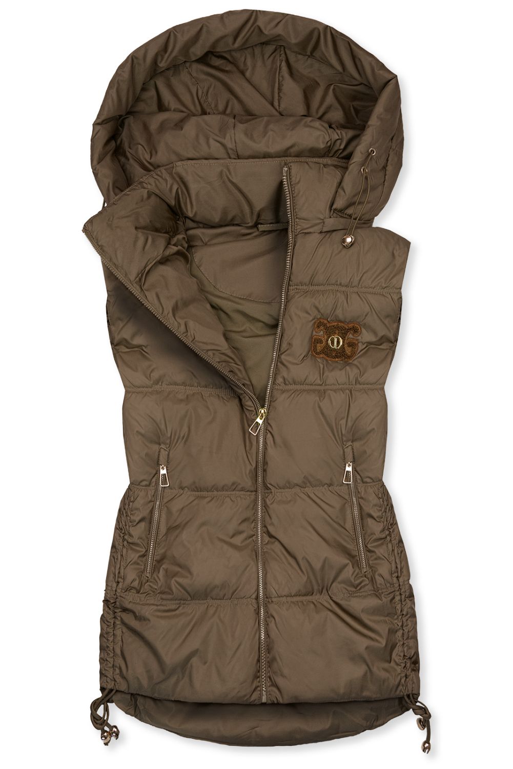 Hnedá prešívaná vesta s kapucňou