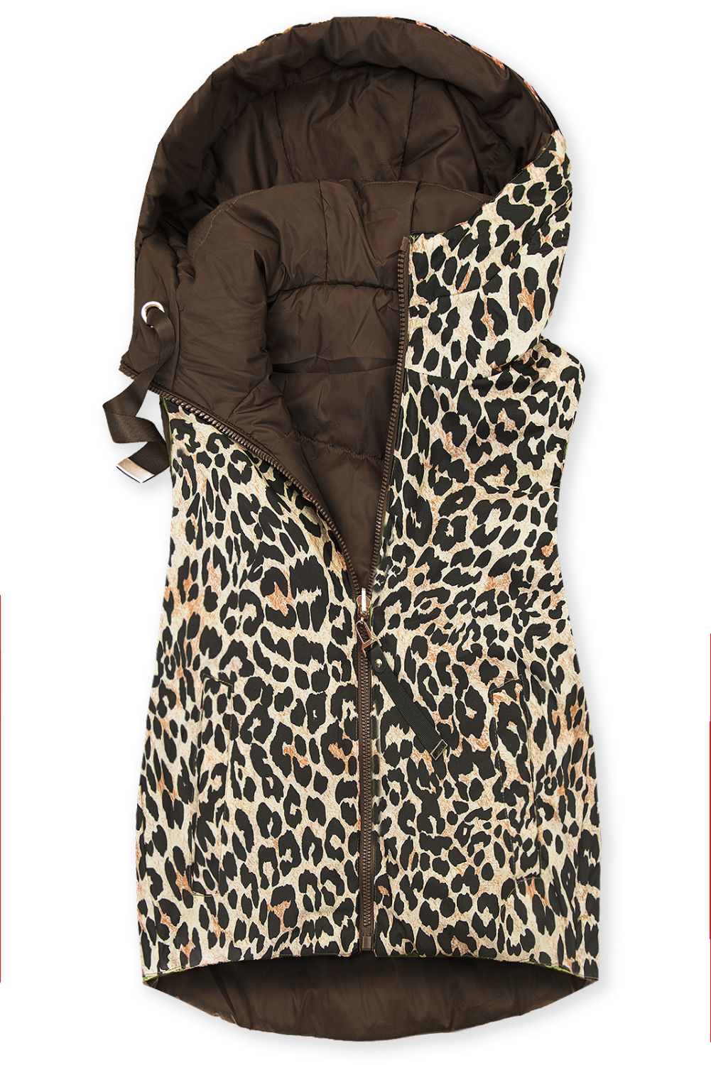 Obojstranná vesta s leopardím vzorom čokoládovohnedá