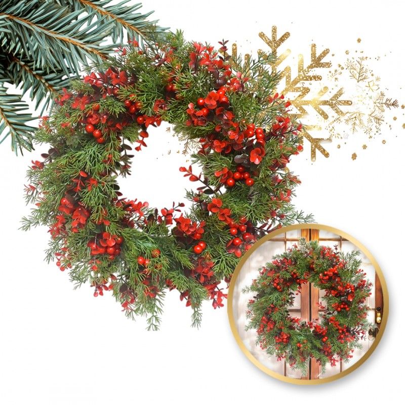Vianočný veniec na dvere, červená/zelená, 45 cm