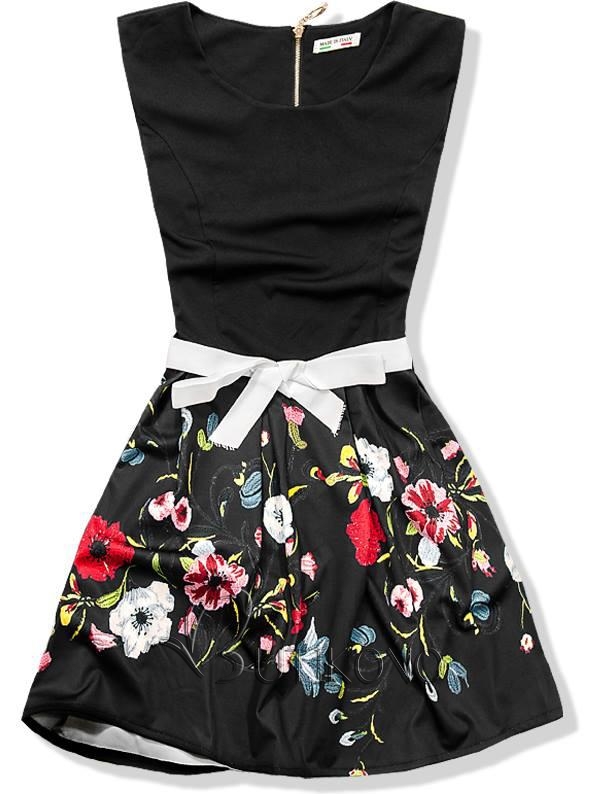 Čierne kvetinové šaty 101-5