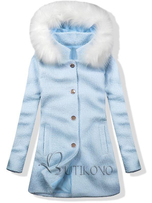 Vlnený jesenný kabát 1950 baby blue/biela