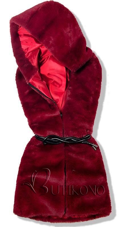 Tmavočervená kožušinová vesta na zips
