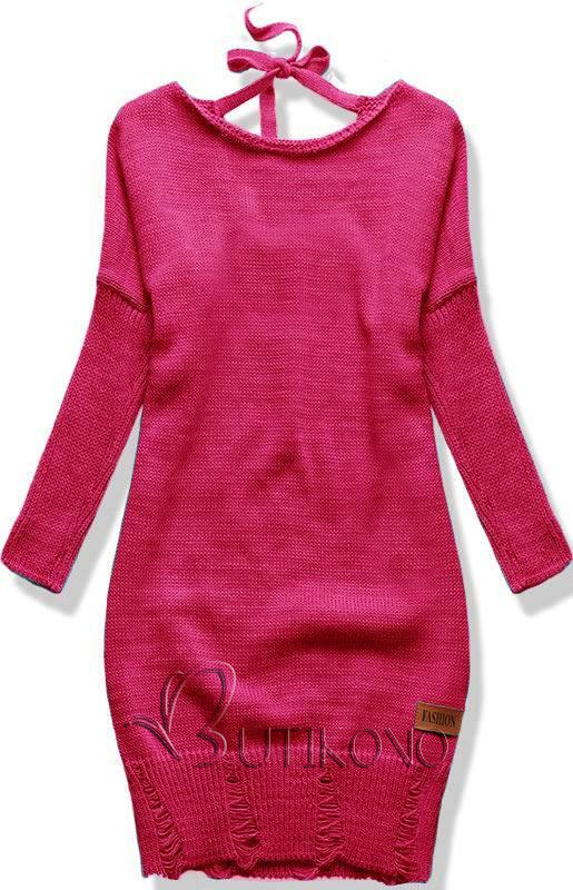 Fuchsiový pletený sveter so zaväzovaním