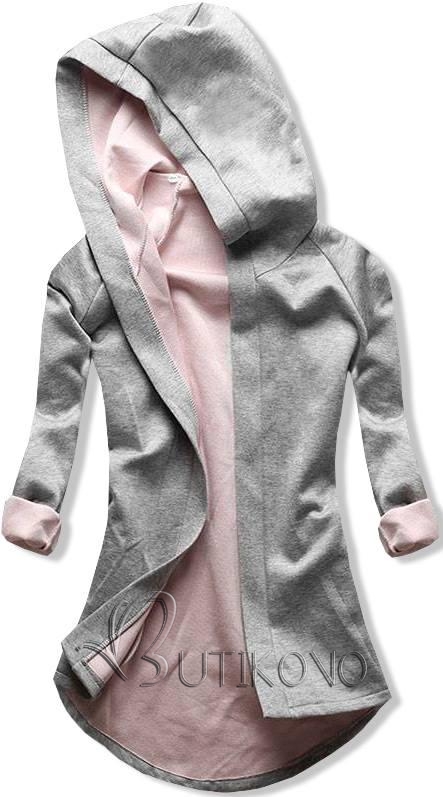 Sivo - ružová tunika s kapucňou