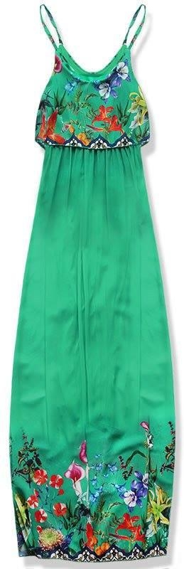 Zelené maxi šaty s volánom