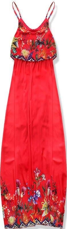 Červené maxi šaty s volánom