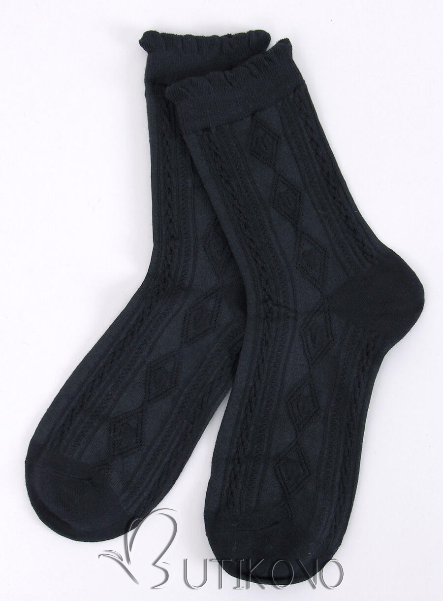 Čierne ponožky s pleteným vzorom 02