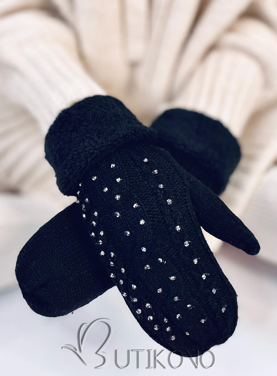 Zdobené dámske rukavice-palčiaky čierne