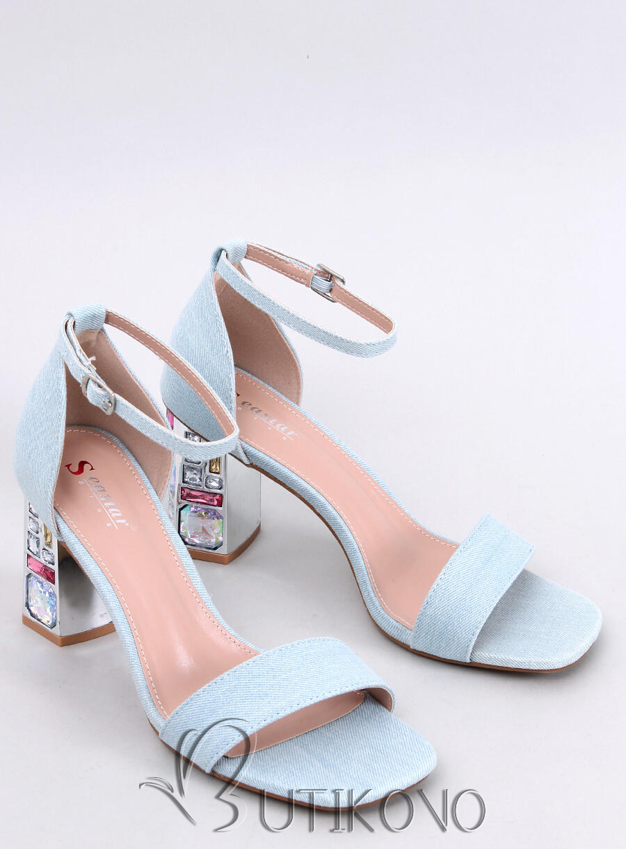 Svetlomodré sandále s farebným podpätkom