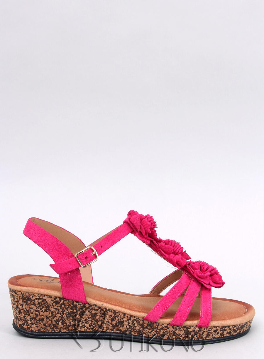 Fuchsiovoružové sandále s korkovým podpätkom