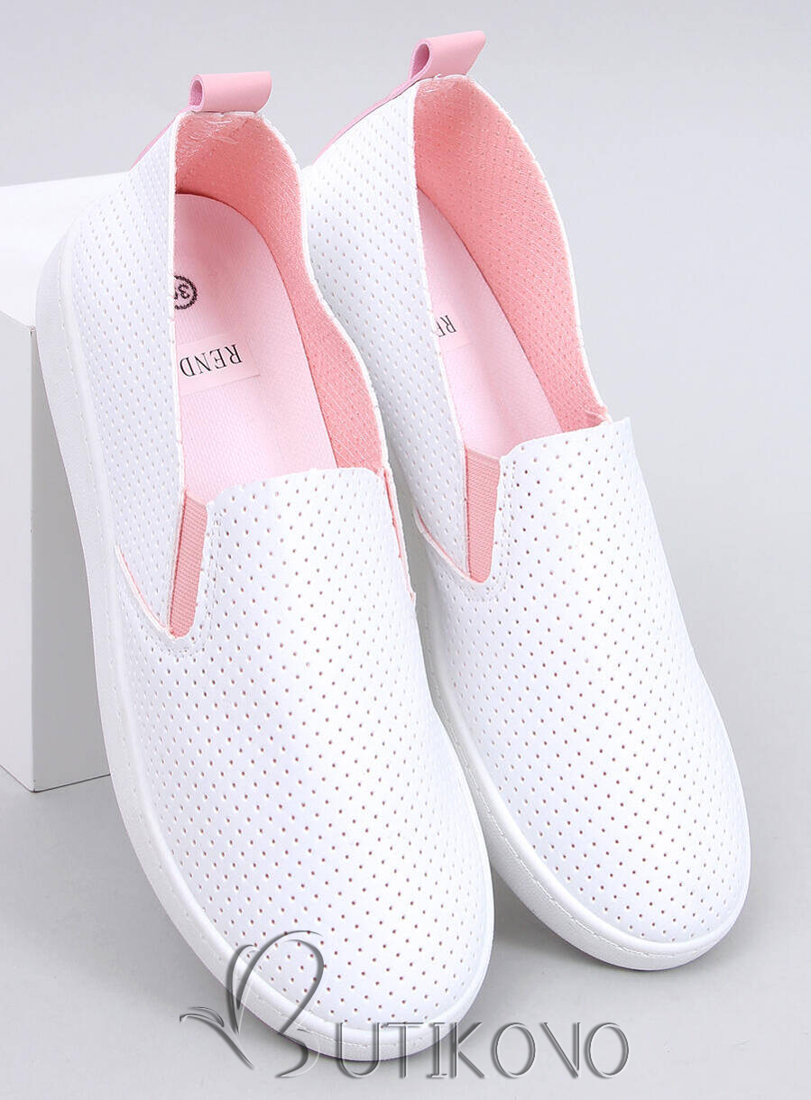 Perforované slip-on tenisky biela/ružová