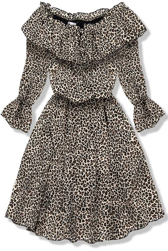 Béžové šaty s leopardím vzorom
