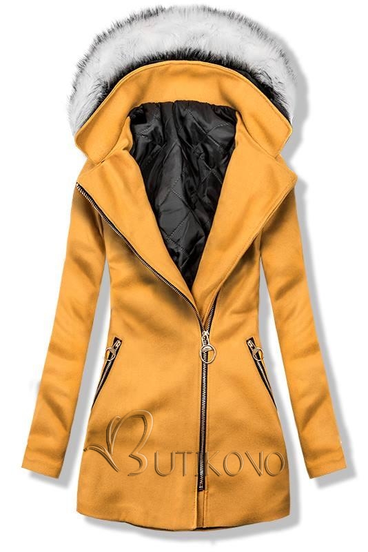 Horčicovožltý kabát s kapucňou