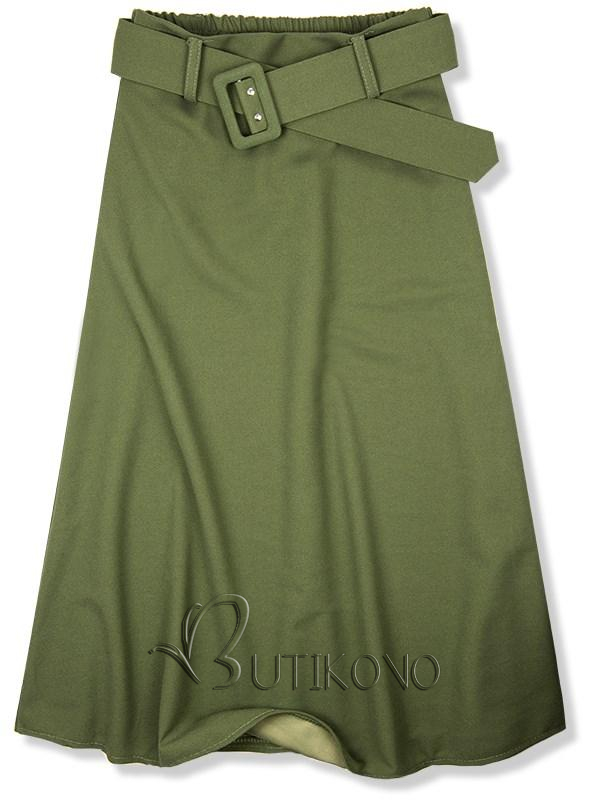 Khaki zelená midi sukňa s opaskom