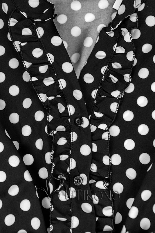 Čierno-biele bodkované midi šaty