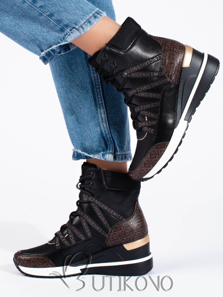 Členkové topánky na platforme hnedá/čierna