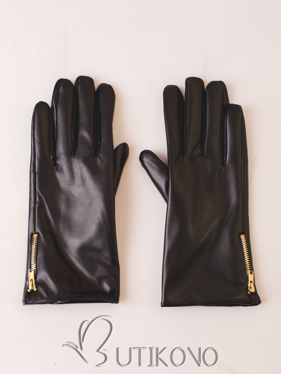Čierne koženkové rukavice so zipsami