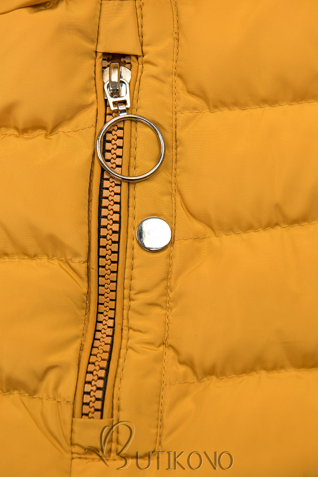 Horčicovožltá prešívaná bunda s plyšovou podšívkou