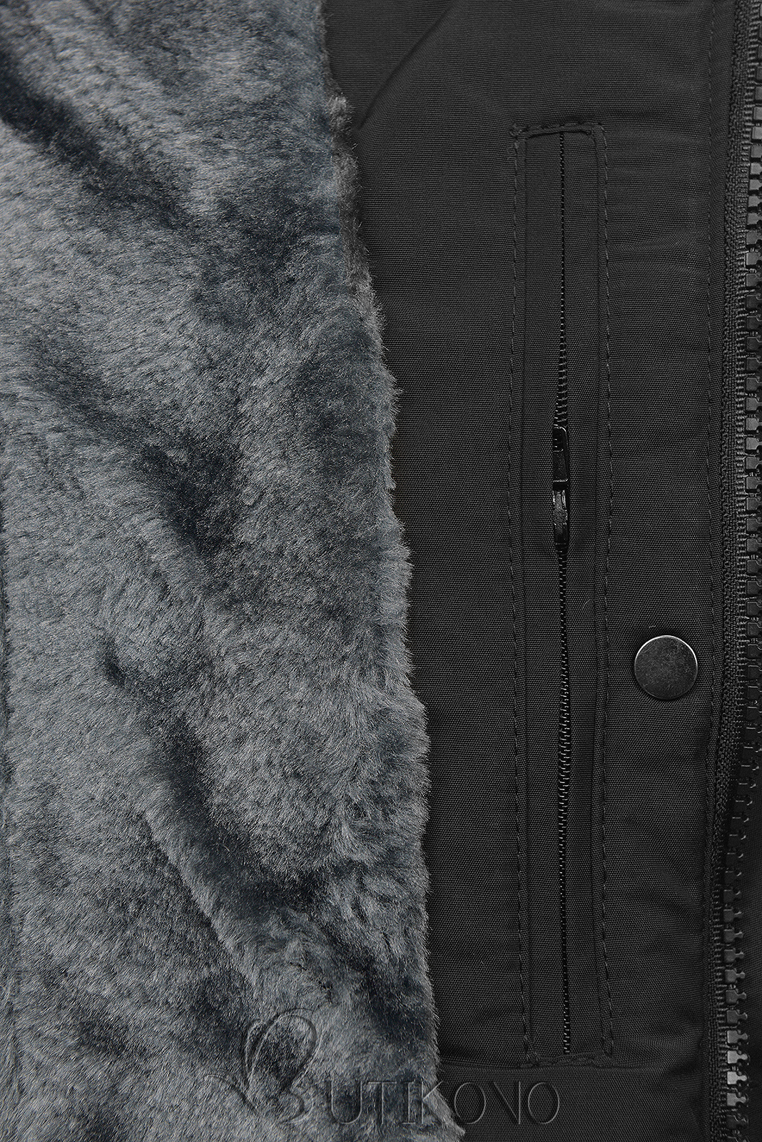 Čierna zimná bunda so sivým plyšom