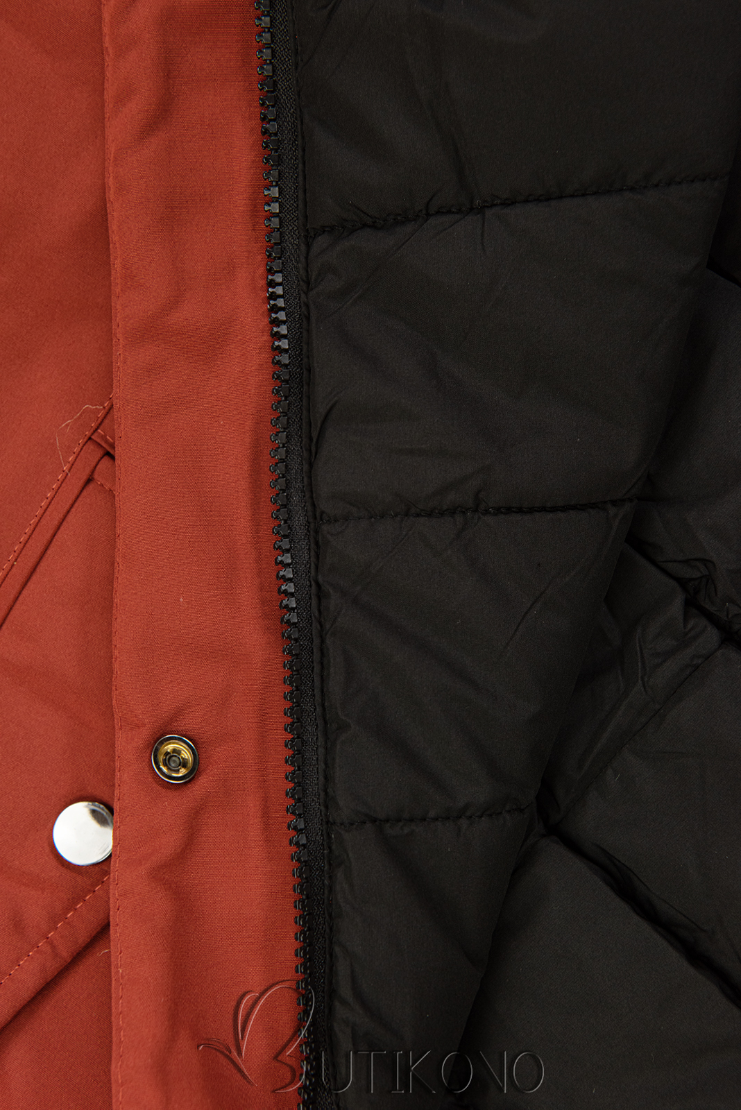 Obojstranná zimná bunda s kožušinou hrdzavočervená/čierna