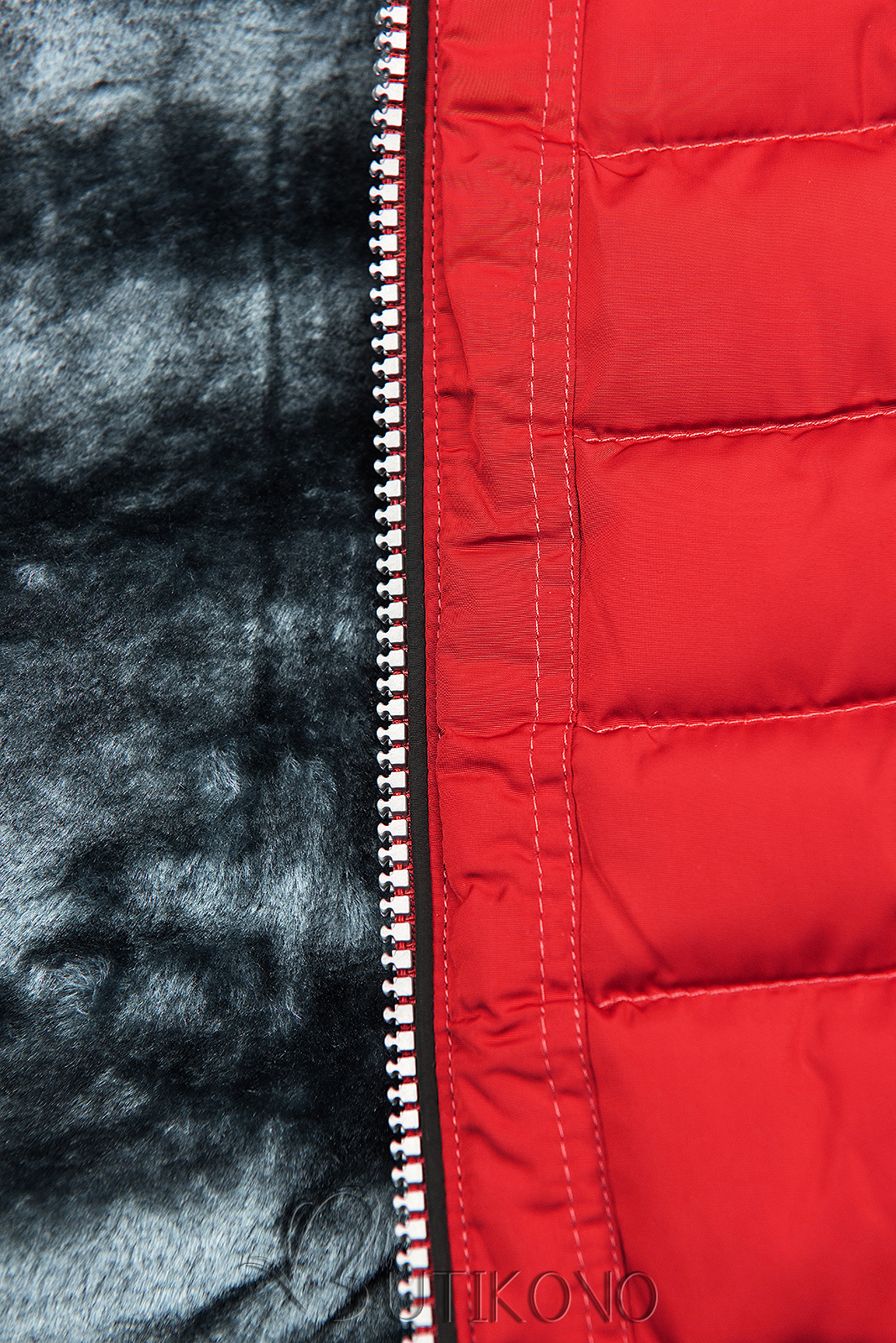 Zimná prešívaná bunda s kapucňou červená