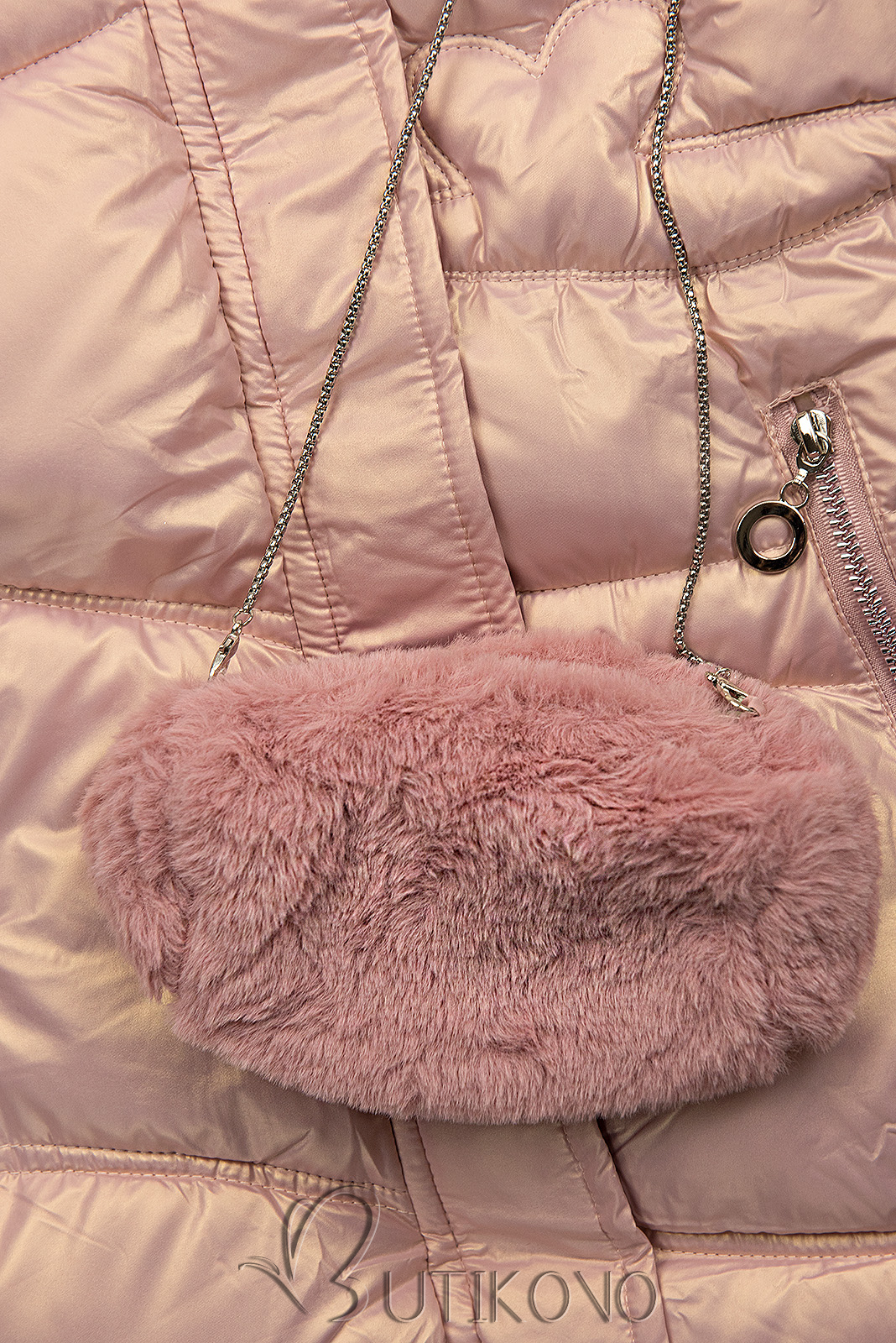 Dievčenská zimná bunda s kabelkou ružová