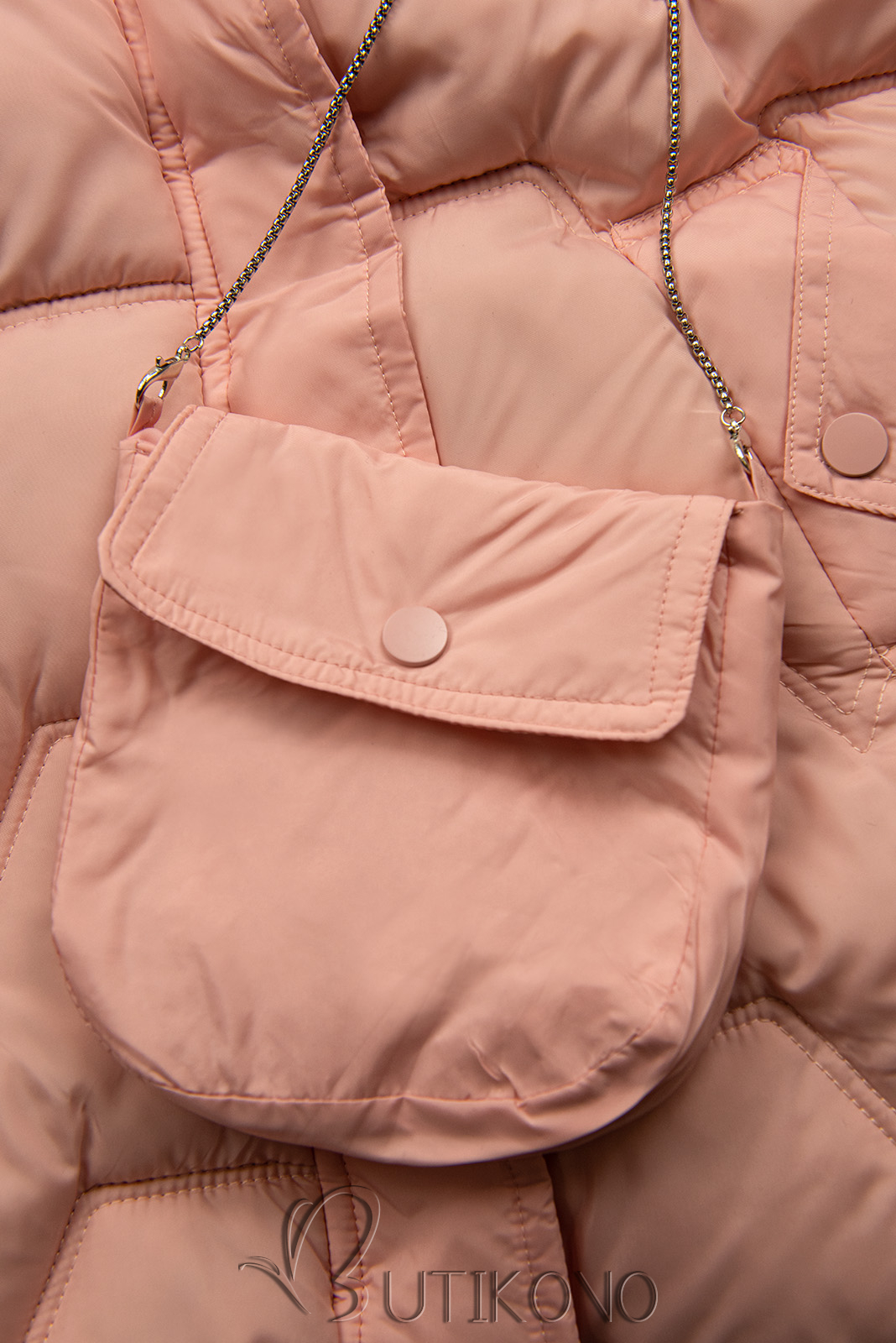 Ružová zimná prešívaná bunda s kabelkou