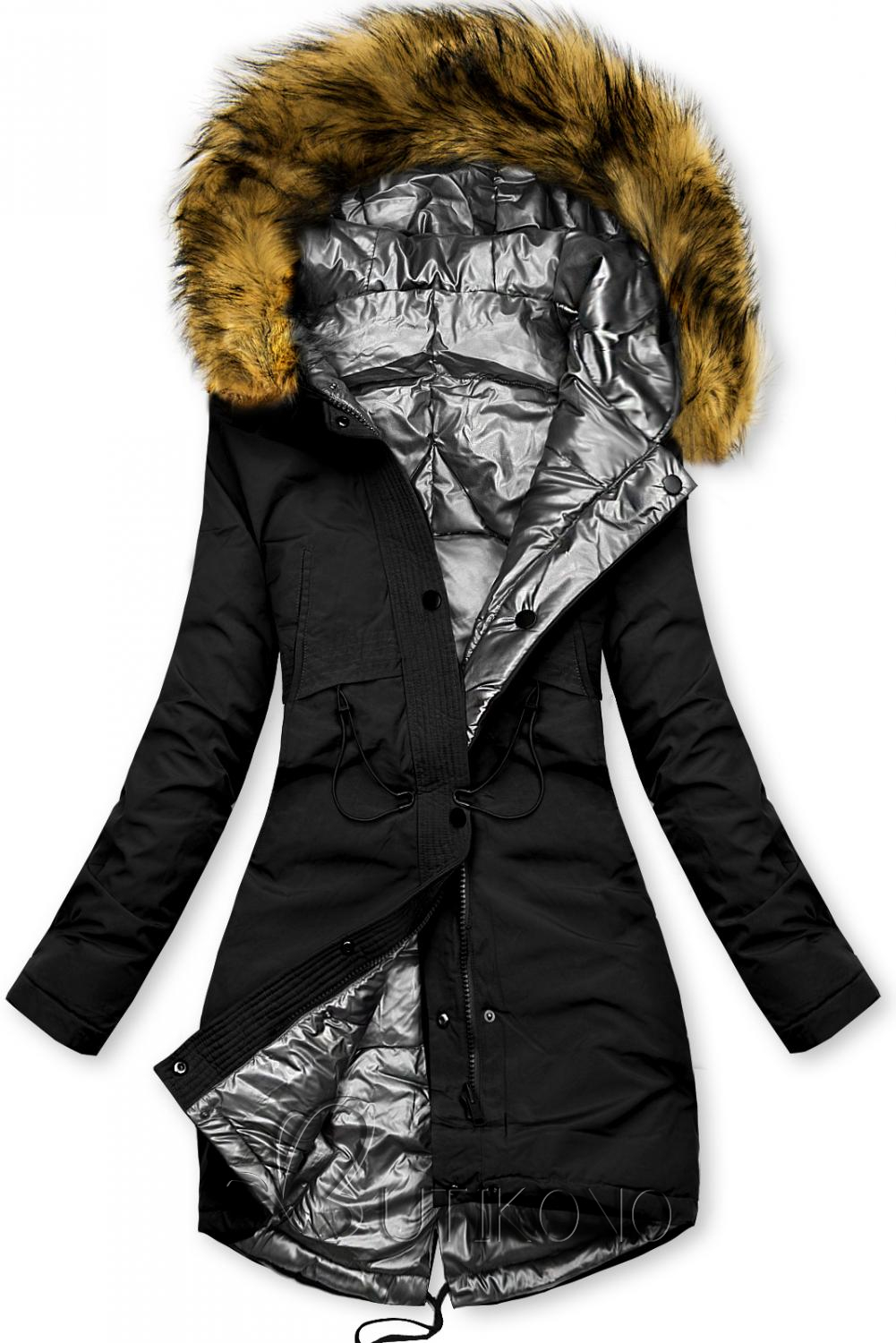 Čierno-strieborná obojstranná zimná bunda