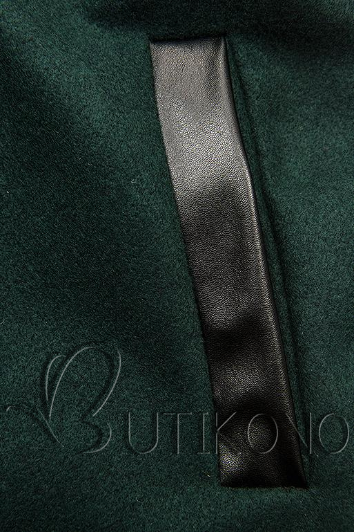 Tmavozelený kabát s koženkovými detailami