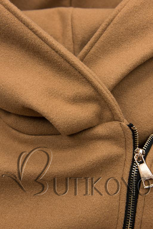 Hnedý kabát s koženkovými detailami