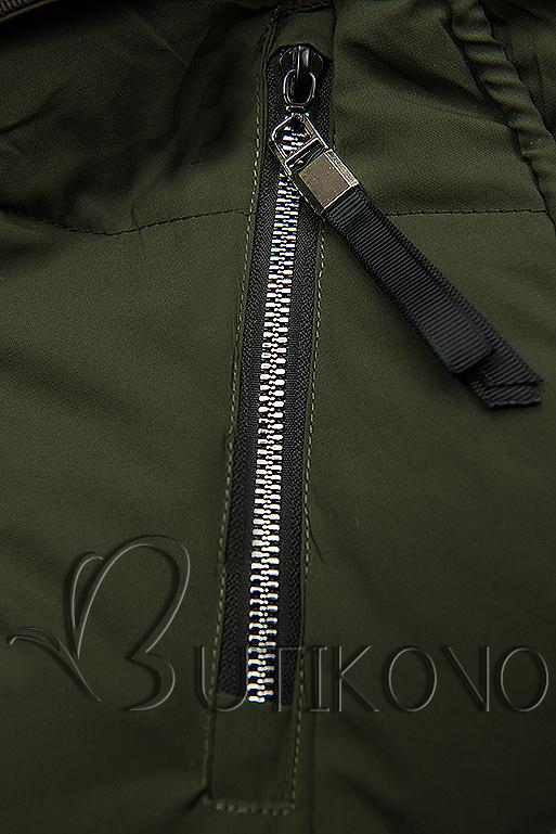Khaki zimná bunda s čiernymi detailami