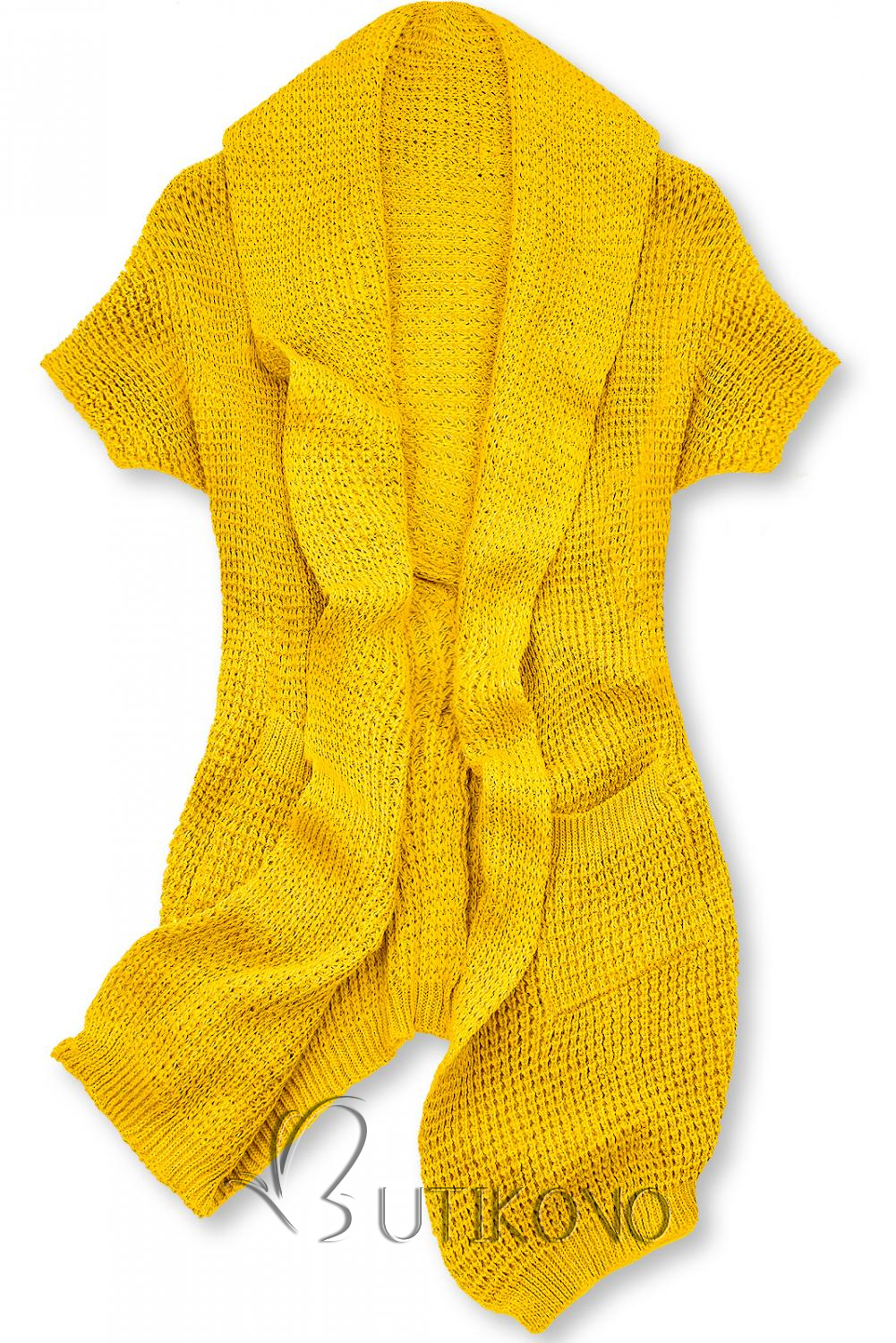 Žltý asymetrický pletený kardigán