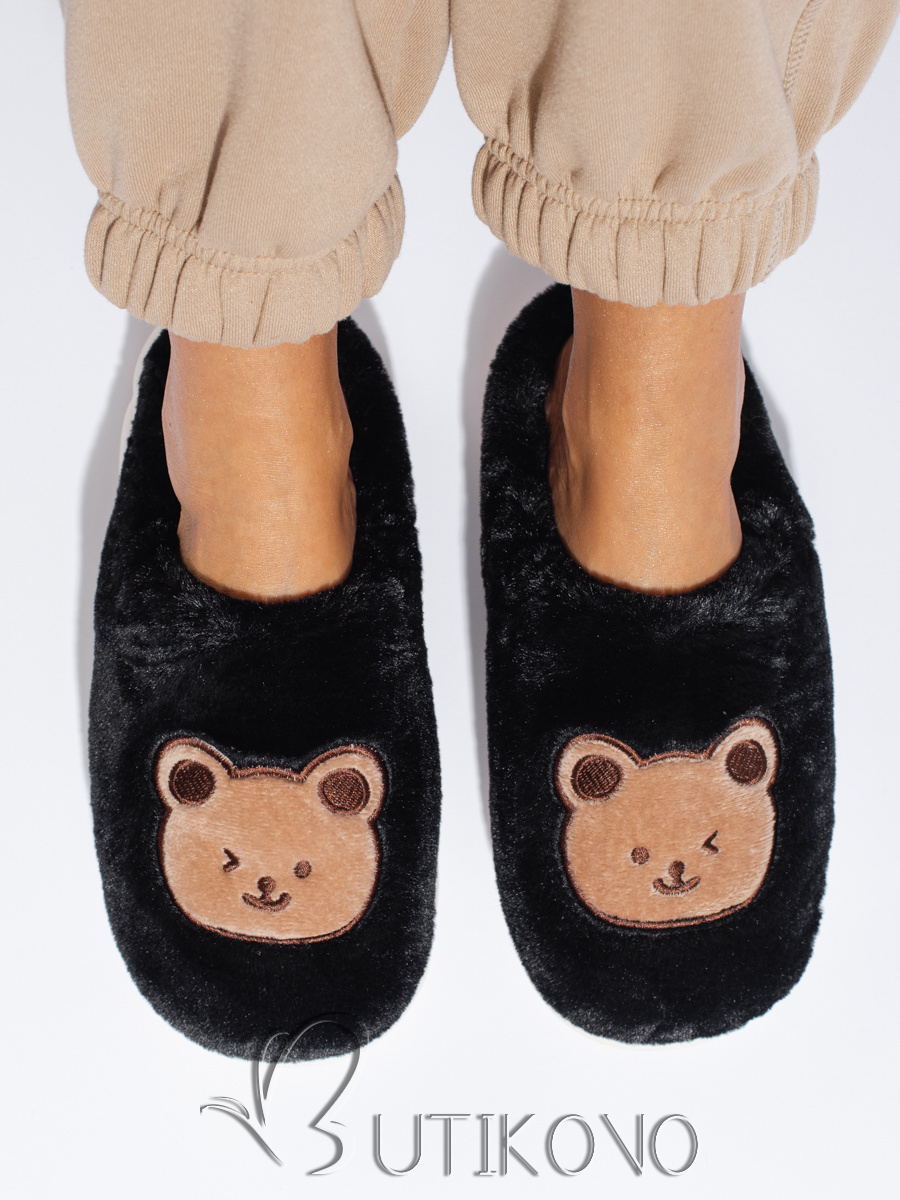 Čierne kožušinové papuče TEDDY