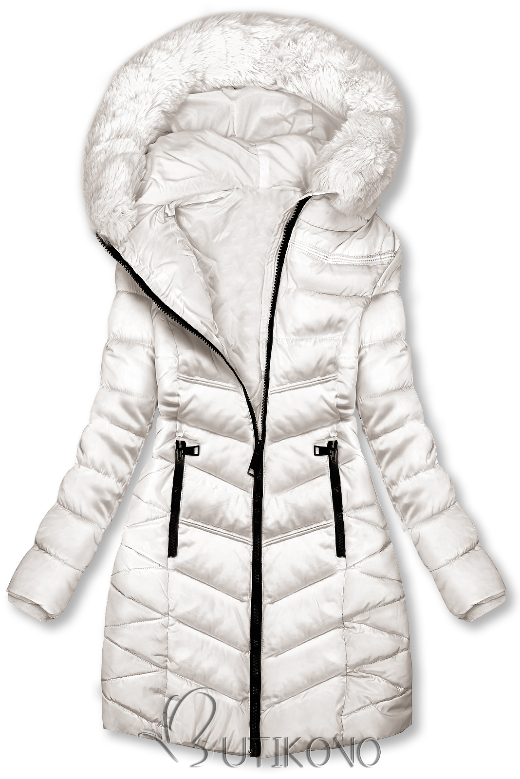Ecru zimná bunda s odnímateľnou kožušinou