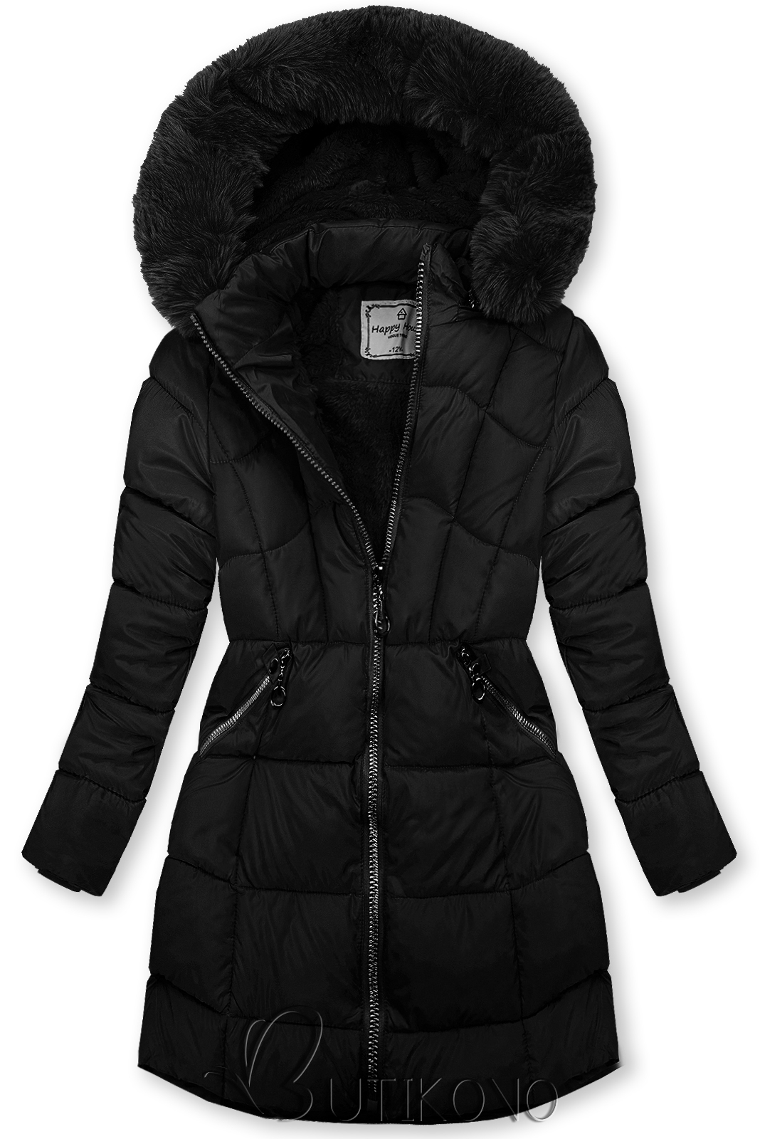 Čierna zimná bunda s rukavicami
