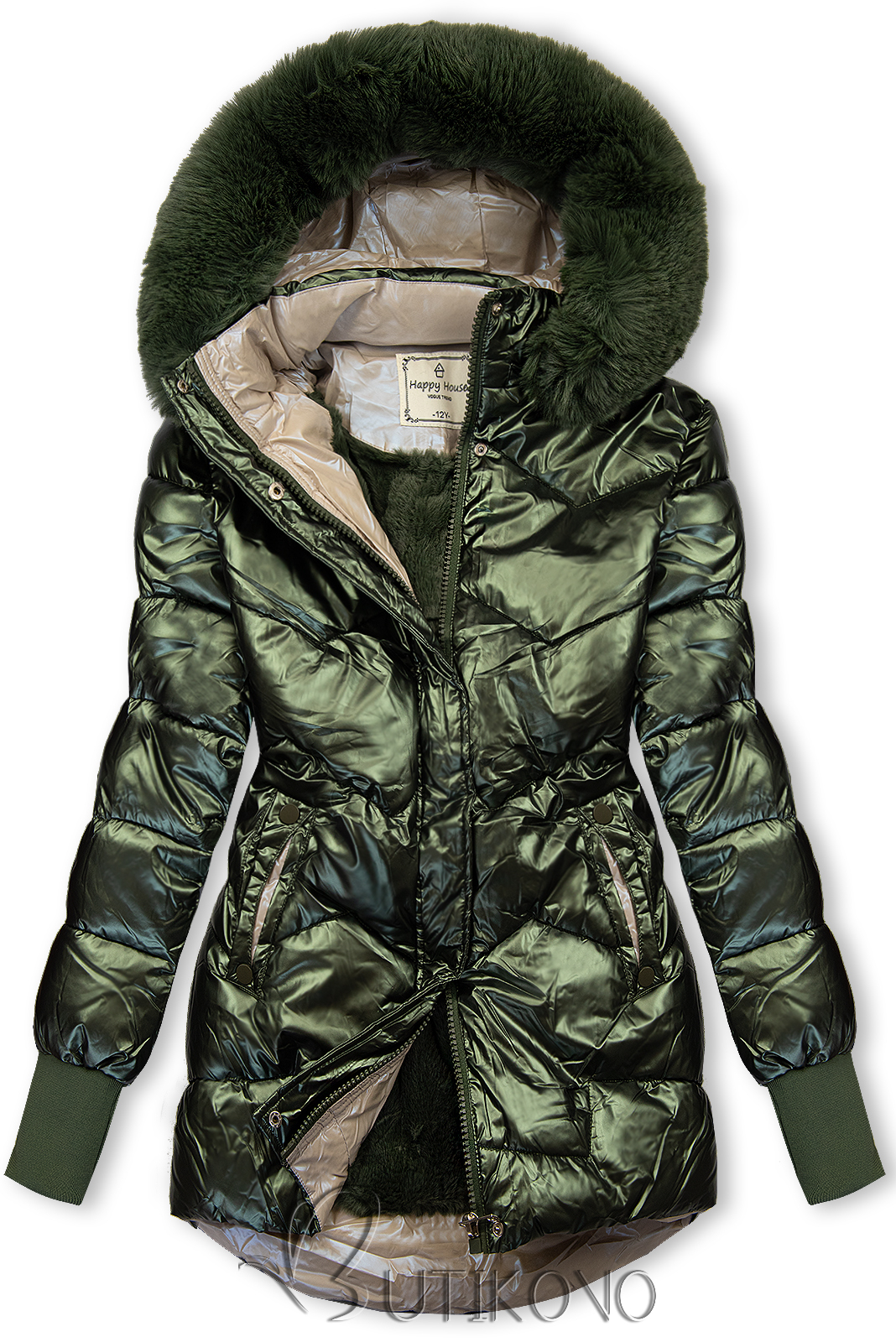 Zelená dievčenská lesklá zimná bunda