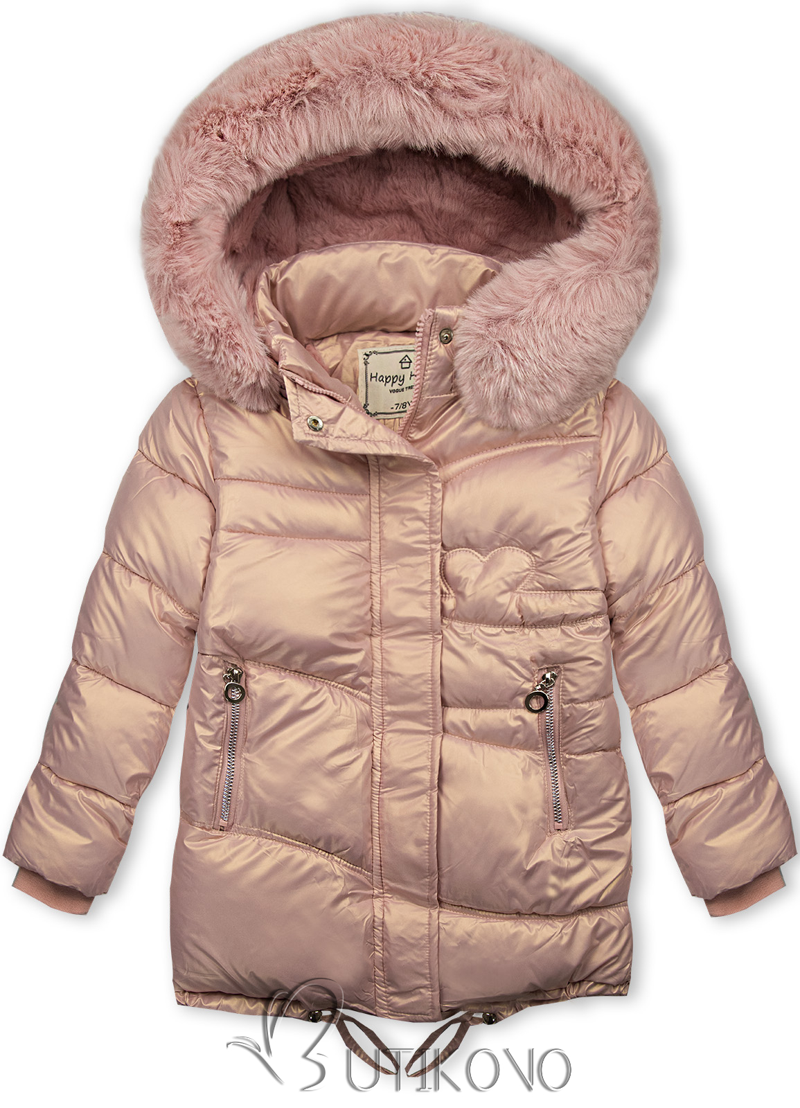 Dievčenská zimná bunda s kabelkou ružová