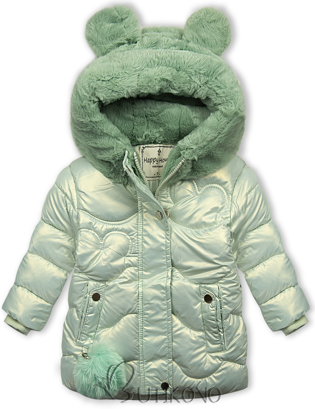 Mentolovozelená zimná bunda s kožušinovou kapucňou