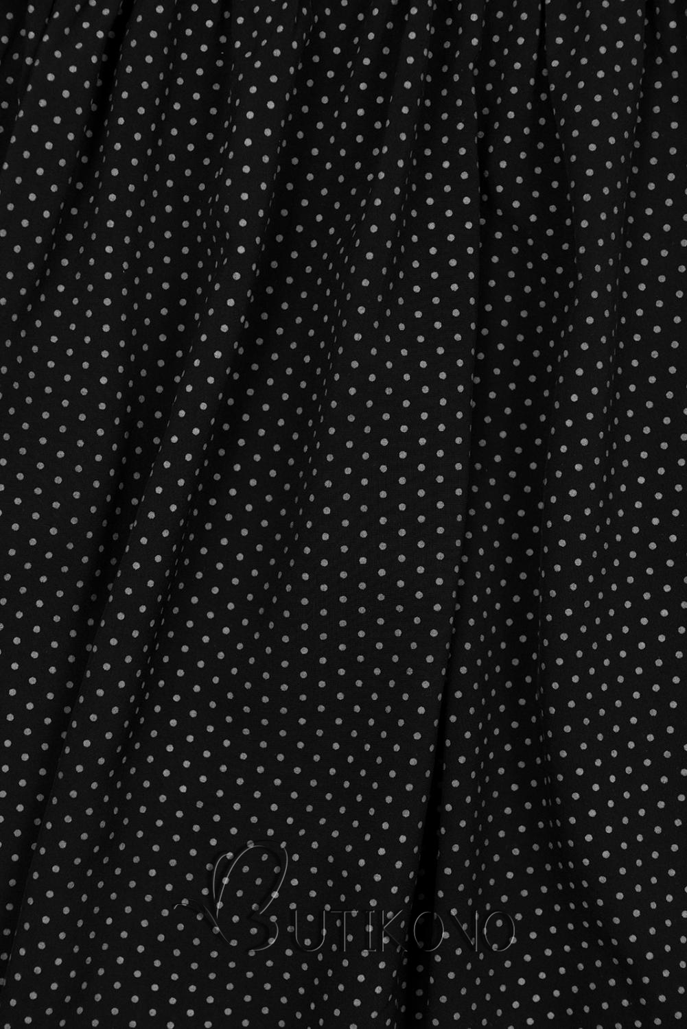 Čierne retro bodkované šaty s mašľou
