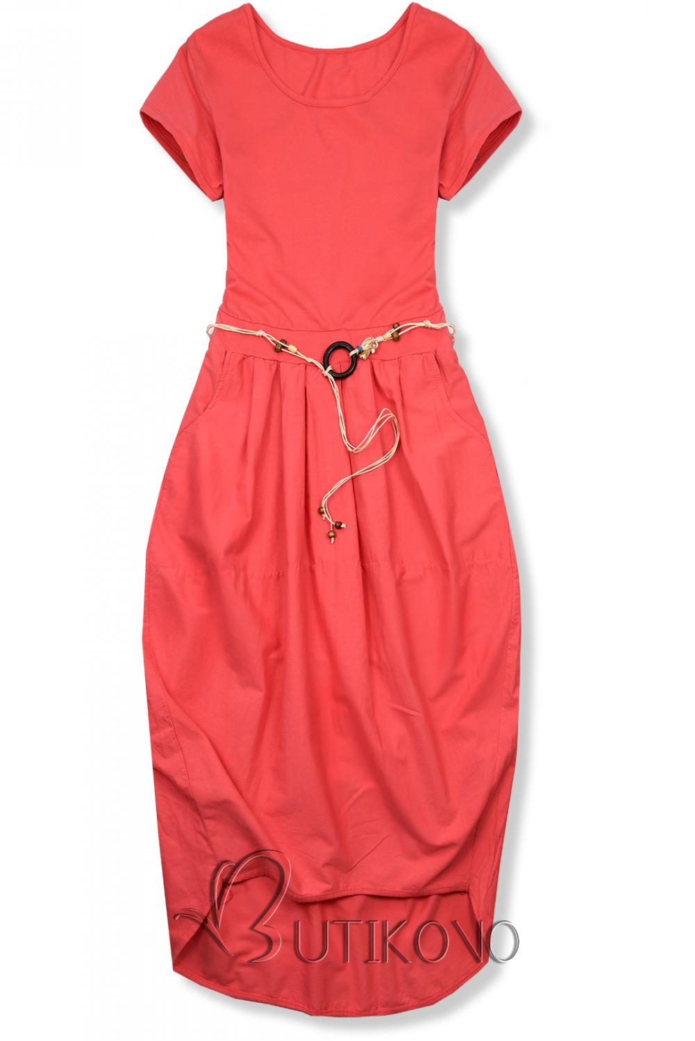 Korálovo ružové midi šaty v basic štýle